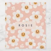 Monogram Gepersonaliseerde Glimlach Daisy Bloemenp Wijn Etiket (Enkel label)