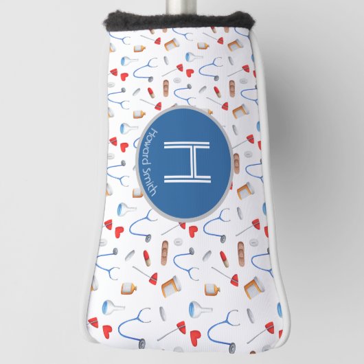 Monogram gepersonaliseerde instrumentele arts golfheadcover (Draai 90)