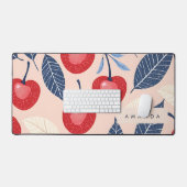 Monogram gepersonaliseerde kersen- en bladpatroon bureaumat (Keyboard & Muis)