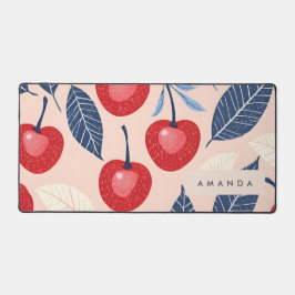Monogram gepersonaliseerde kersen- en bladpatroon bureaumat