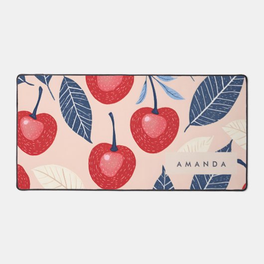 Monogram gepersonaliseerde kersen- en bladpatroon bureaumat (Voorkant)