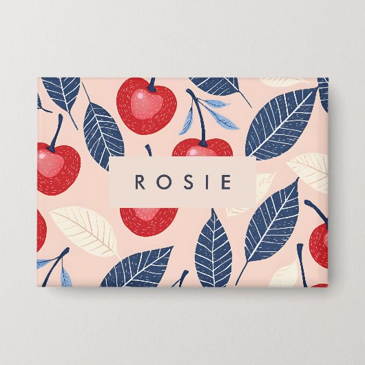 Monogram gepersonaliseerde kersen- en bladpatroon button (Voorkant)