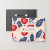 Monogram gepersonaliseerde kersen- en bladpatroon button (Voorkant / Achterkant)