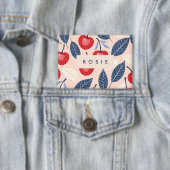 Monogram gepersonaliseerde kersen- en bladpatroon button (Insitu)