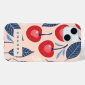Monogram gepersonaliseerde kersen- en bladpatroon Case-Mate iPhone case (Achterkant (horizontaal))