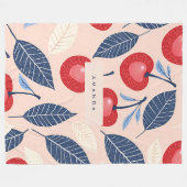 Monogram gepersonaliseerde kersen- en bladpatroon fleece deken (Voorkant (Horizontaal))