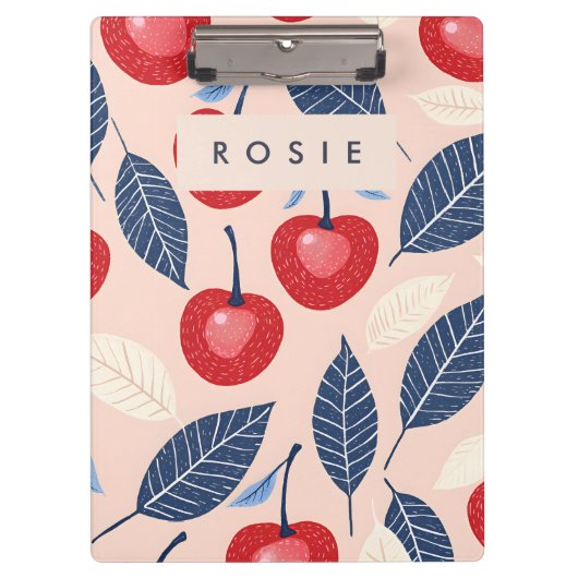 Monogram gepersonaliseerde kersen- en bladpatroon klembord (Voorkant)