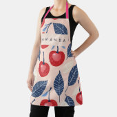 Monogram gepersonaliseerde kersen- en bladpatroon schort (Insitu)