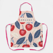 Monogram gepersonaliseerde kersen- en bladpatroon schort (Voorkant)