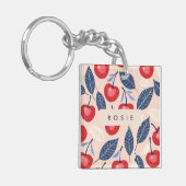 Monogram gepersonaliseerde kersen- en bladpatroon sleutelhanger (Voorkant Links)