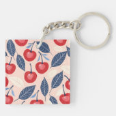 Monogram gepersonaliseerde kersen- en bladpatroon sleutelhanger (Achterkant)