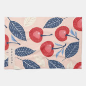 Monogram gepersonaliseerde kersen- en bladpatroon theedoek (Horizontaal)