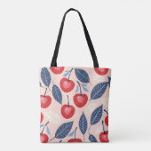 Monogram gepersonaliseerde kersen- en bladpatroon tote bag (Achterkant)