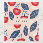 Monogram gepersonaliseerde kersen- en bladpatroon wijn etiket (Enkel label)