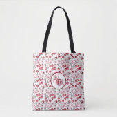 Monogram gepersonaliseerde kersenbloesem en kersen tote bag (Voorkant)