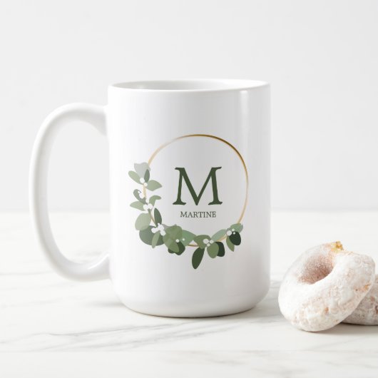 Monogram Gepersonaliseerde Kerstmis Moderne krans Koffiemok (Met donut)