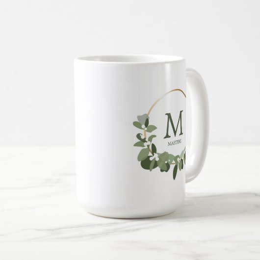 Monogram Gepersonaliseerde Kerstmis Moderne krans Koffiemok (Voorkant rechts)