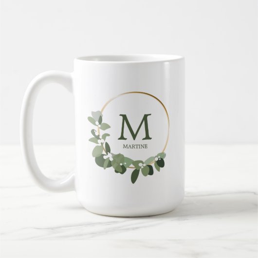 Monogram Gepersonaliseerde Kerstmis Moderne krans Koffiemok (Links)