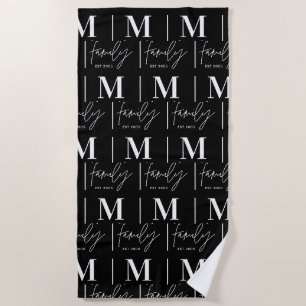 Monogram gepersonaliseerde moderne minimale zwarte strandlaken