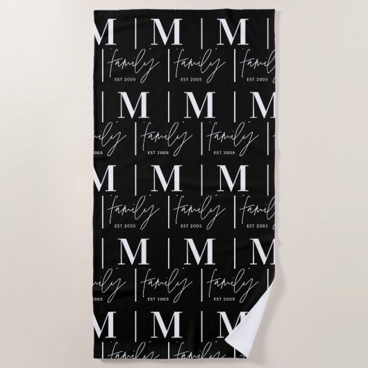 Monogram gepersonaliseerde moderne minimale zwarte strandlaken (Voorkant)