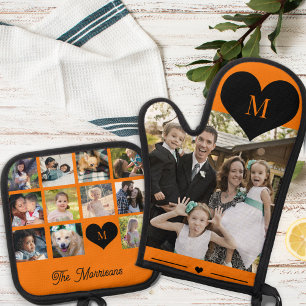 Monogram gepersonaliseerde moderne multi fotocolla ovenwant & pannenlap set