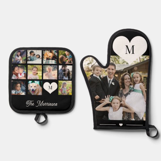 Monogram gepersonaliseerde moderne multi fotocolla ovenwant & pannenlap set (Voorkant)