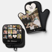 Monogram gepersonaliseerde moderne multi fotocolla ovenwant & pannenlap set (Voorkant / Achterkant)