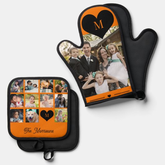 Monogram gepersonaliseerde moderne multi fotocolla ovenwant & pannenlap set (Voorkant / Achterkant)