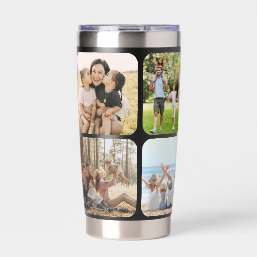 Monogram Gepersonaliseerde Naam 6 Fotocollage Geïsoleerde Drinkbeker (Voorkant)