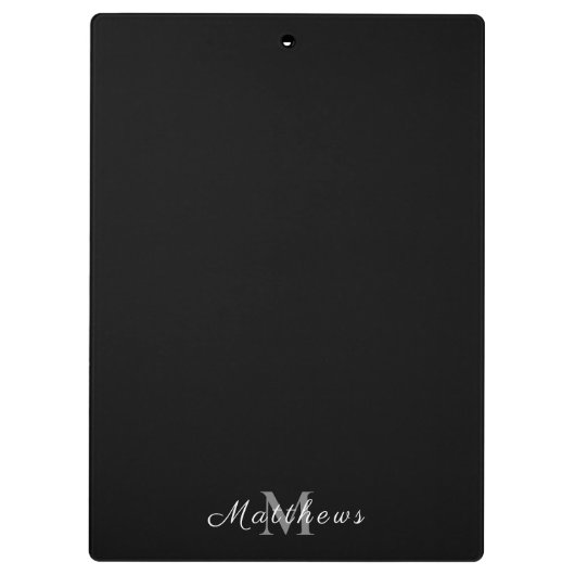 Monogram Gepersonaliseerde Naam Zwart Klembord (Achterkant)