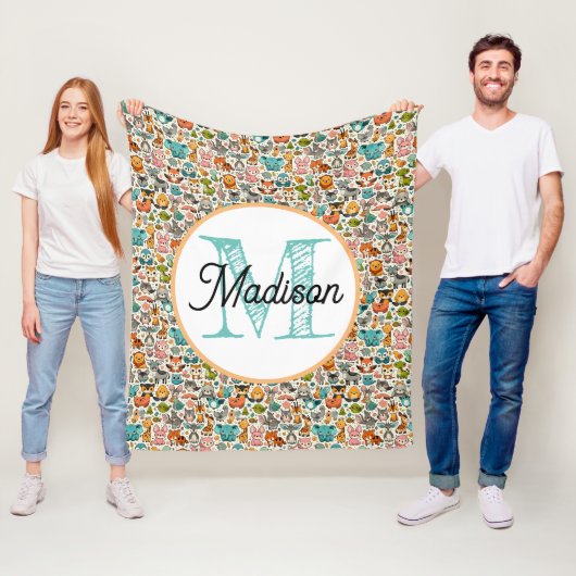 Monogram gepersonaliseerde regenboog fleece deken (In situ)