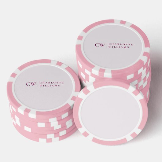 Monogram Gepersonaliseerde Roze Initiaal Poker Chi Poker Chips (Opstapeling)
