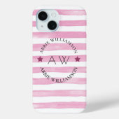 Monogram gepersonaliseerde roze strepen Case-Mate iPhone case (Achterkant)