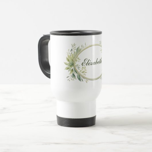 Monogram gepersonaliseerde salie groen botanisch reisbeker (Voorkant links)