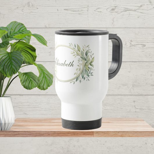 Monogram gepersonaliseerde salie groen botanisch reisbeker