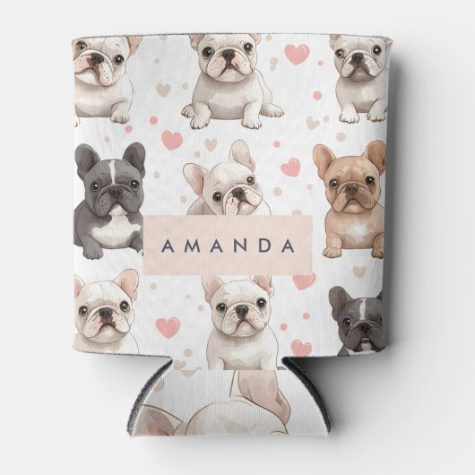 Monogram gepersonaliseerde Schattige Franse Bulldo Blikjeskoeler (Voorkant)