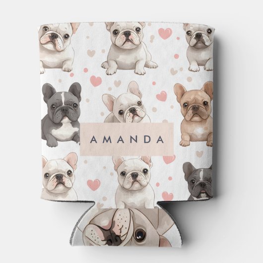 Monogram gepersonaliseerde Schattige Franse Bulldo Blikjeskoeler (Achterkant)