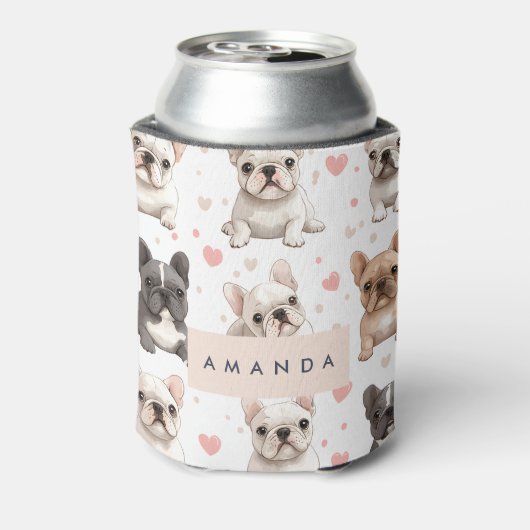 Monogram gepersonaliseerde Schattige Franse Bulldo Blikjeskoeler (Blikje Achterkant)