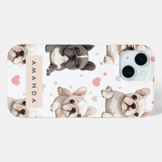 Monogram gepersonaliseerde Schattige Franse Bulldo Case-Mate iPhone Case (Achterkant (horizontaal))