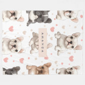 Monogram gepersonaliseerde Schattige Franse Bulldo Fleece Deken (Voorkant (Horizontaal))