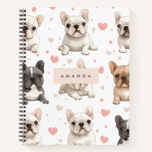 Monogram gepersonaliseerde Schattige Franse Bulldo Notitieboek