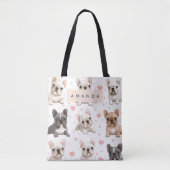 Monogram gepersonaliseerde Schattige Franse Bulldo Tote Bag (Voorkant)