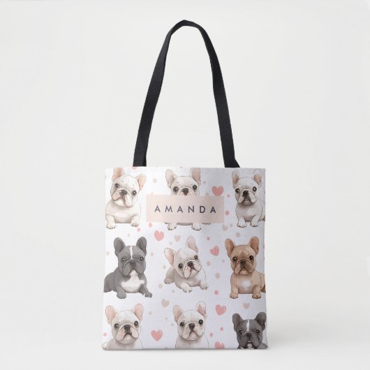 Monogram gepersonaliseerde Schattige Franse Bulldo Tote Bag (Voorkant)