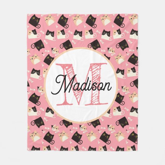 Monogram gepersonaliseerde schattige katten fleece (Voorkant)