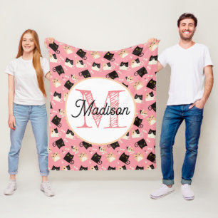 Monogram gepersonaliseerde schattige katten fleece deken
