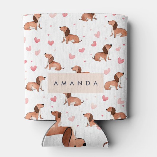 Monogram gepersonaliseerde Schattigee teckel hond Blikjeskoeler (Achterkant)