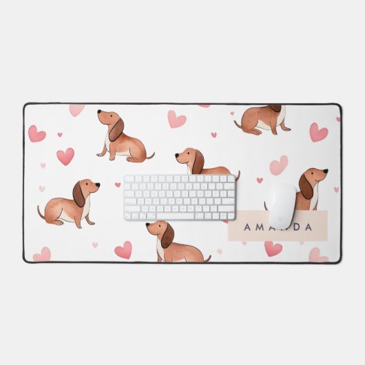 Monogram gepersonaliseerde Schattigee teckel hond Bureaumat (Keyboard & Muis)