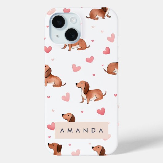 Monogram gepersonaliseerde Schattigee teckel hond Case-Mate iPhone Case (Achterkant)