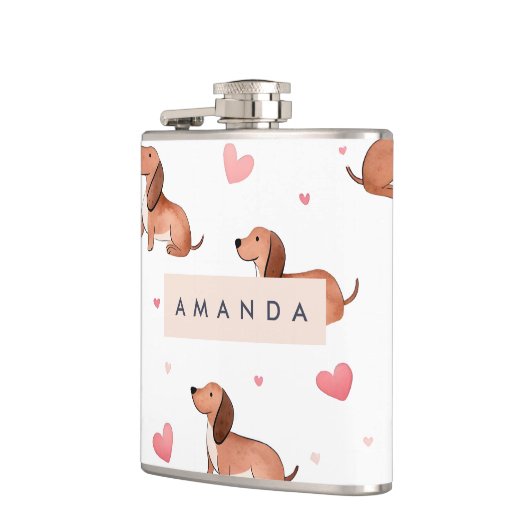 Monogram gepersonaliseerde Schattigee teckel hond Heupfles (Links)