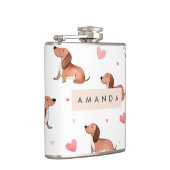 Monogram gepersonaliseerde Schattigee teckel hond Heupfles (Rechts)